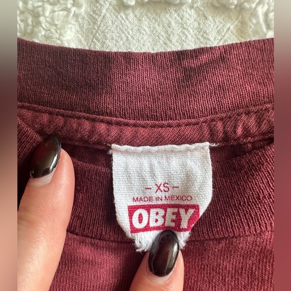 Vintage Obey Tie Dye T-shirt Maroon Size X Small Propaganda - Picture 3 of 4
